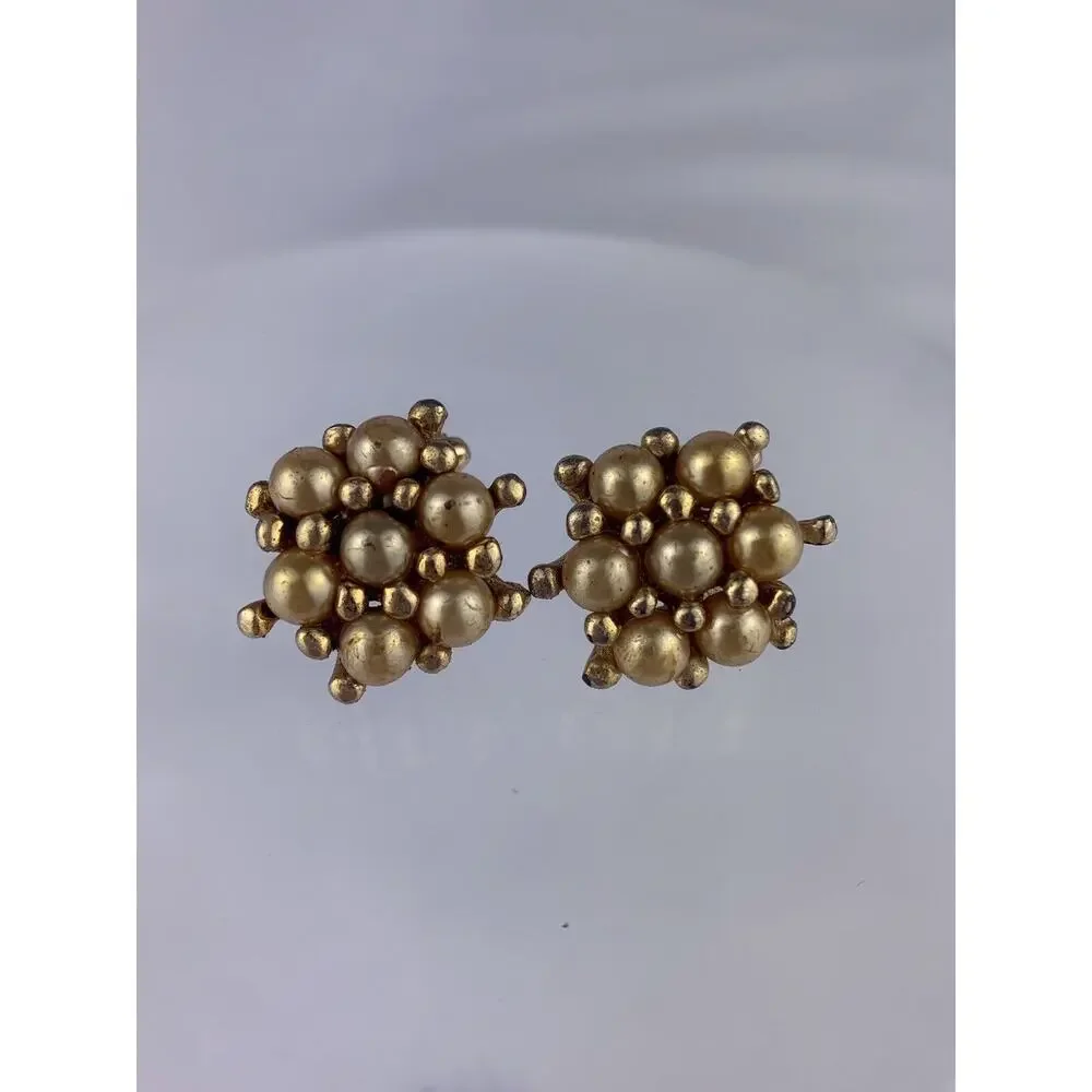 Ivory Faux Pearl Cluster Gold Tone Cufflinks Statement Formal Vintage